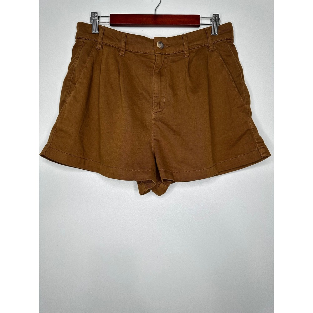 Free People Billie Pleated High Rise Chino Shorts Size 8 Brown Pockets